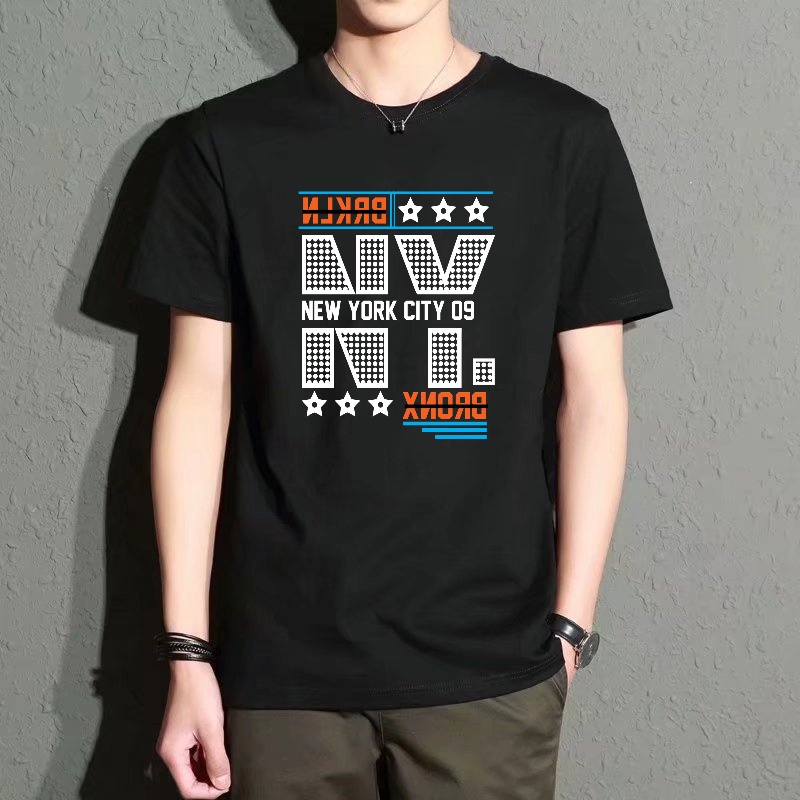 Street Fashion New York - Men's Black Round-Neck Short-Sleeved T-Shirt, New