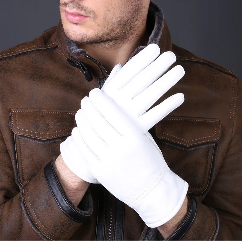 Street Fashion Gloves - 2025 Winter Genuine Leather White Gloves