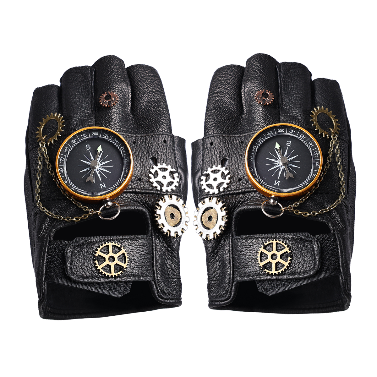 Street Fashion Gloves - Steampunk PU Leather Fingerless Compass Gloves