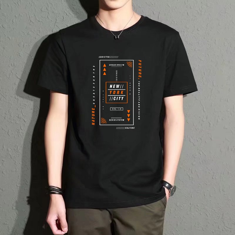 Street Fashion New York - Men's Black Round-Neck Short-Sleeved T-Shirt with