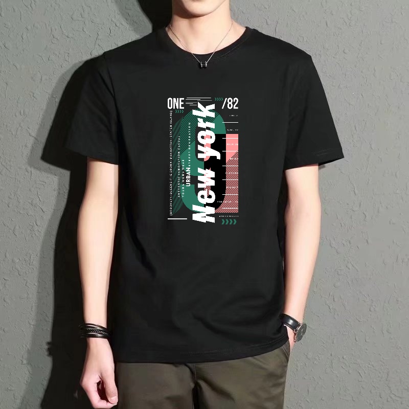 Street Fashion New York - Men's Black Round-Neck Short-Sleeved T-Shirt, New