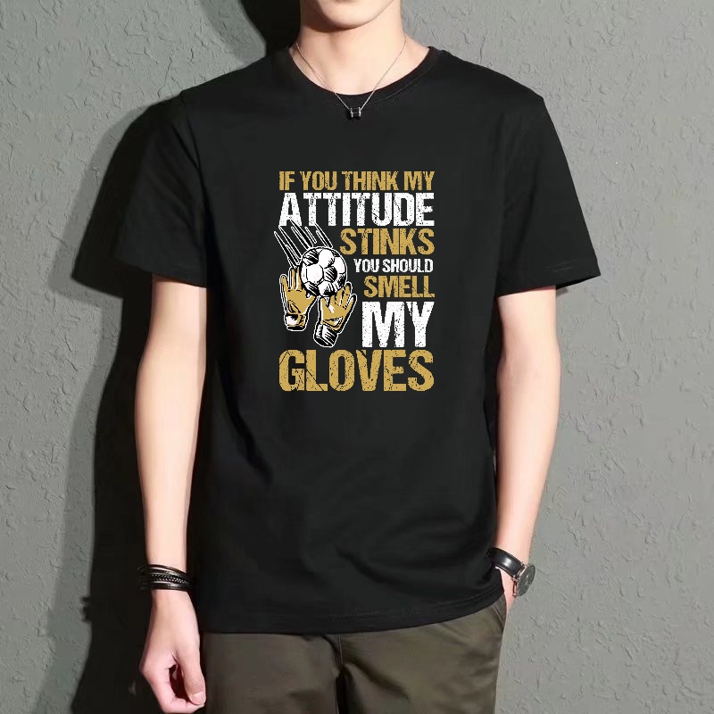 Street Fashion Gloves - Men's Black Round-Neck Short-Sleeved T-Shirt, Football
