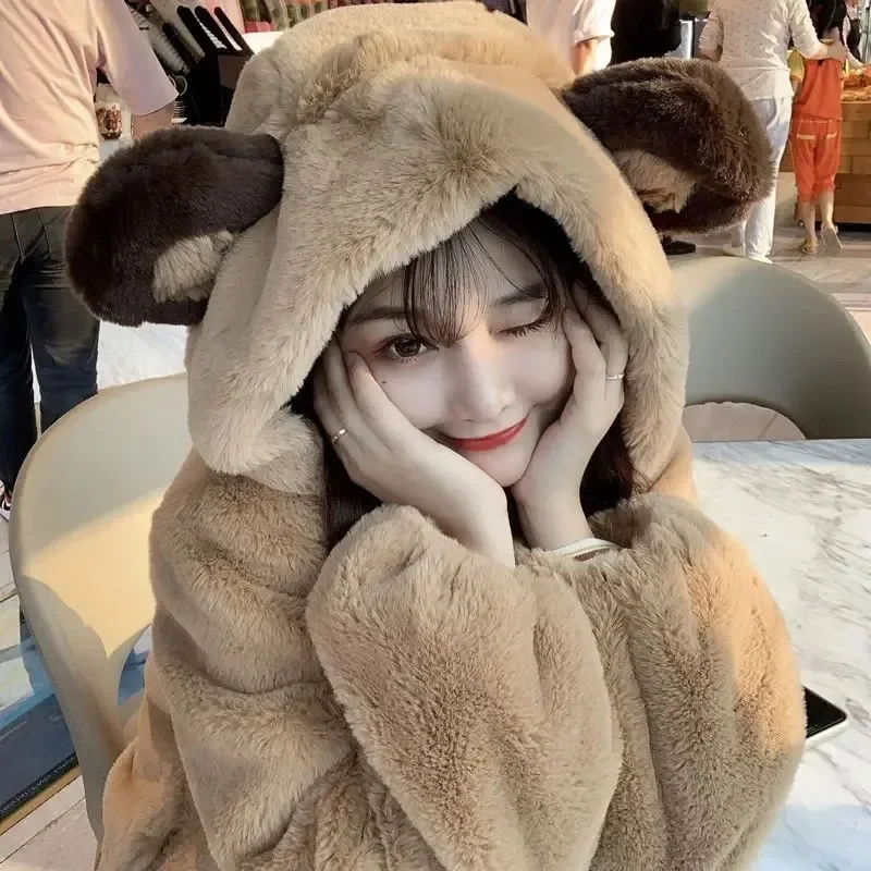 Street Fashion Jacket Men - Fur Jacket Women Bear Ear Plush