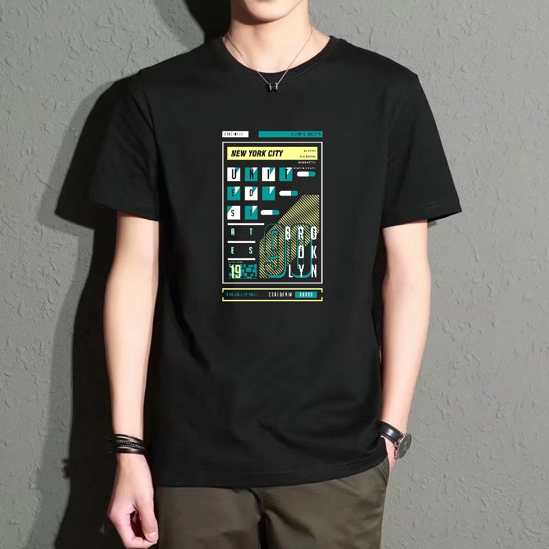 Street Fashion New York - Men's Black Round-Neck Short-Sleeved T-Shirt, New
