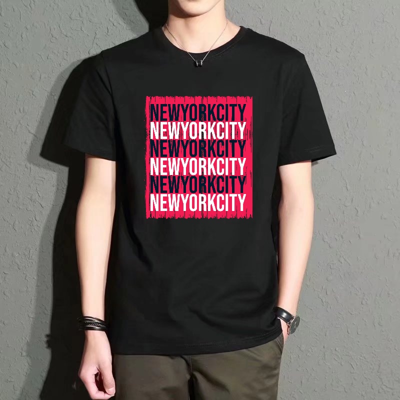 Street Fashion New York - Men's Black Round-Neck Short-Sleeved T-Shirt, New