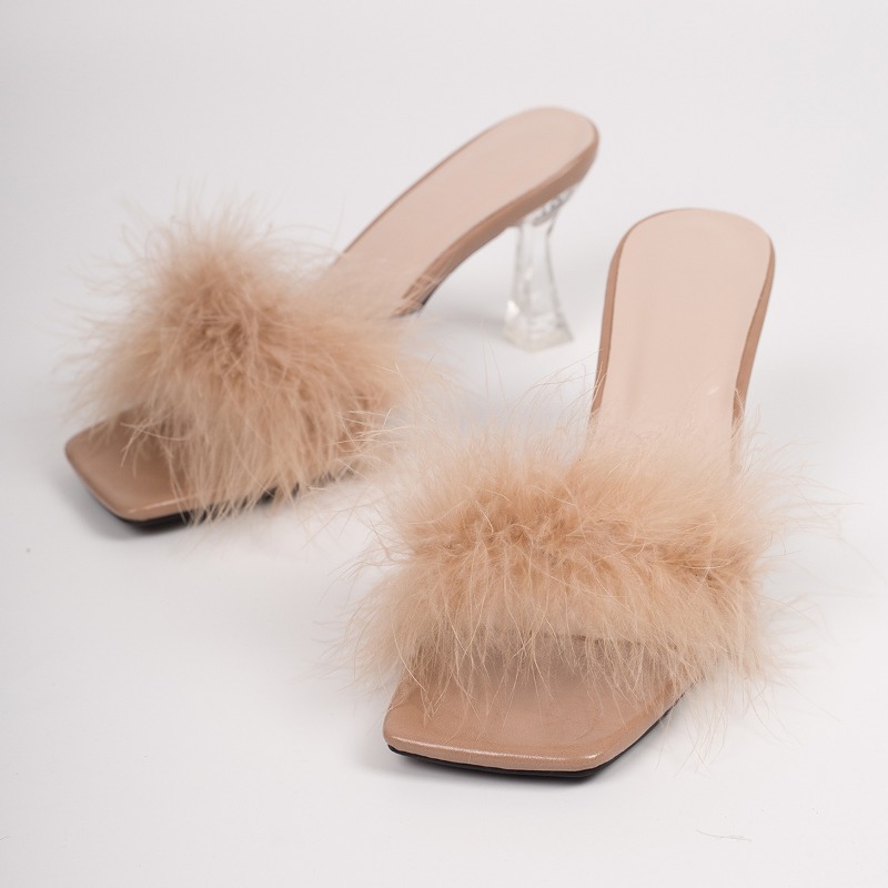 Street Fashion Rome 2026 - Women Clear High Heel Faux Fur